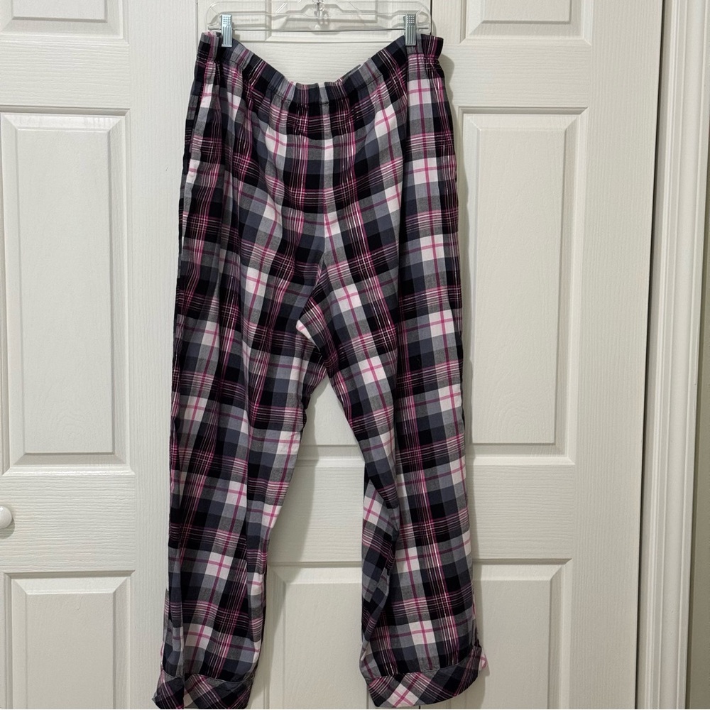 Victoria's Secret Plaid Lightweight Flannel Pajama Pants Black Pink White XXL - Picture 3 of 15